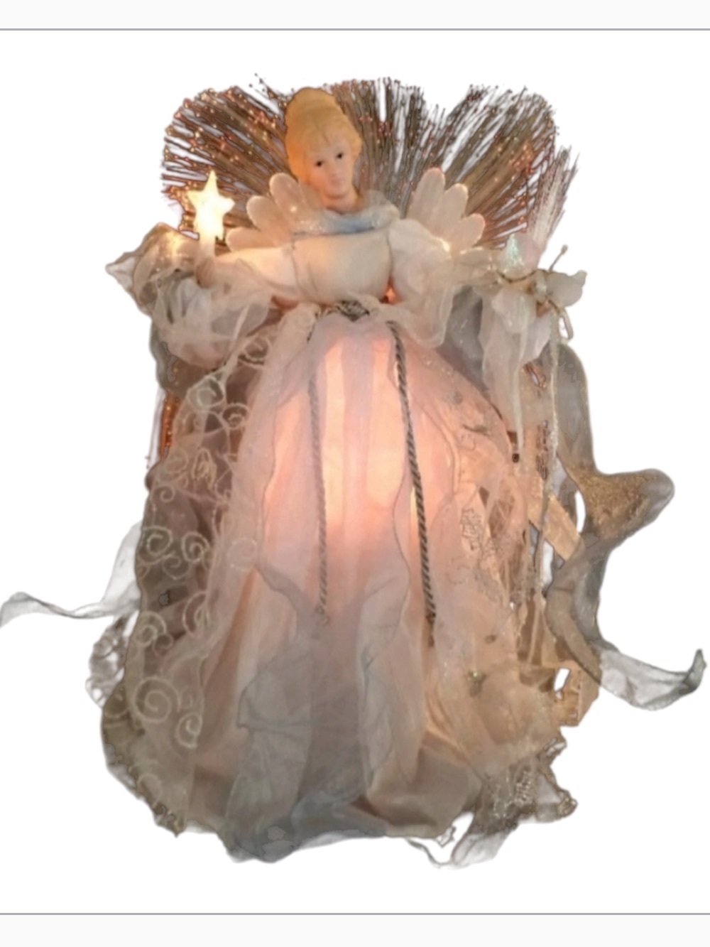 VINTAGE color-wheel FIBER OPTIC ANGEL TREE TOPPER / SILVER ICE QUEEN ANGEL